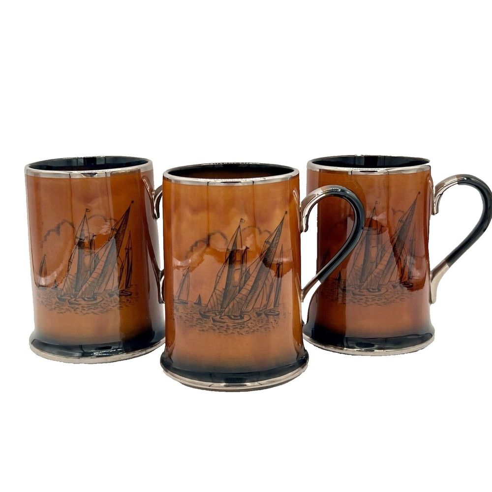 Arthur Wood Royal Bradwell Sports Series Stein Tankard Sailing Vintage Set/3